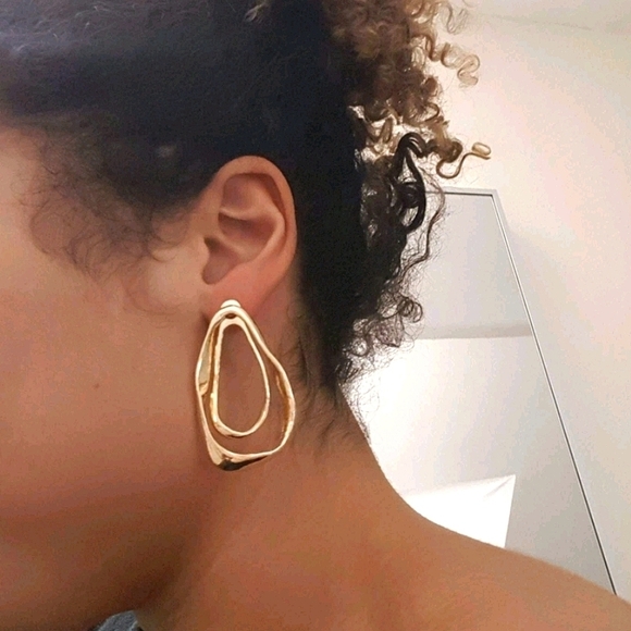 💖 2/$30 Gold hoop Hammered boho thick Chunky Cocktail party boho big earrings - Picture 14 of 17